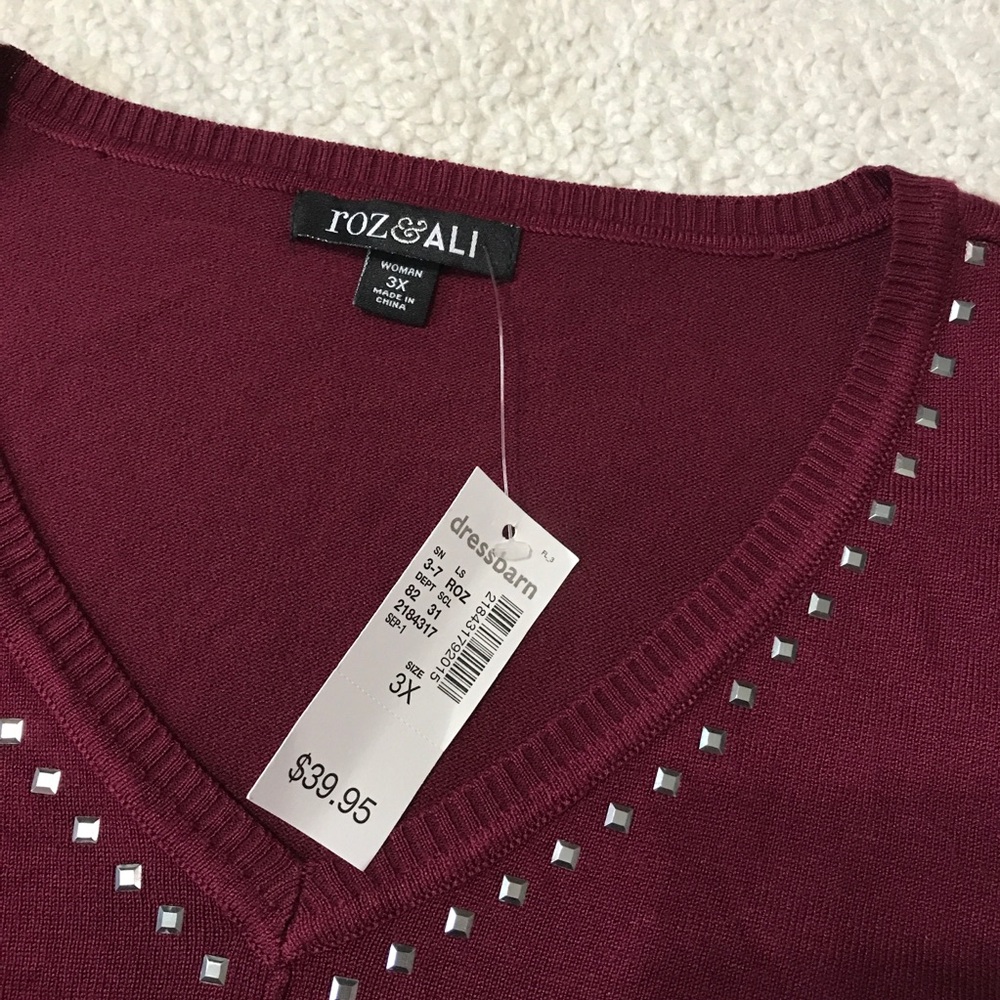 Roz & Ali Knit Top Studded Stretchy Size 3X - Picture 5 of 13